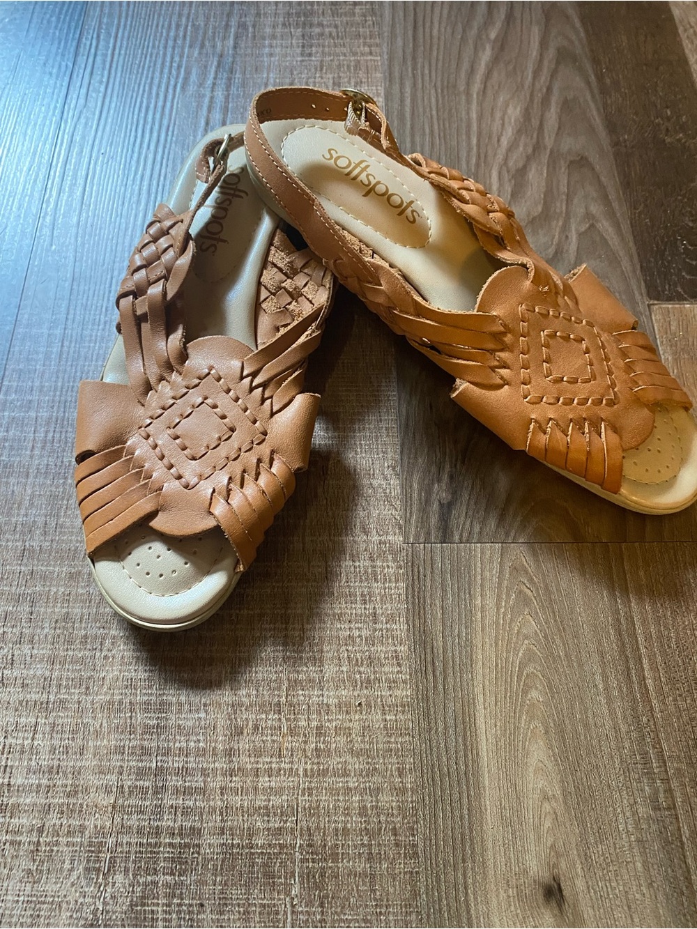Softspots Cognac Woven Slingback Sandals